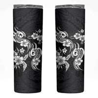 Hawaiian-Polynesian Art Tattoo Skinny Tumbler Hibiscus and Plumeria Grayscale