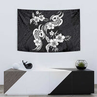 Hawaiian-Polynesian Art Tattoo Tapestry Hibiscus and Plumeria Grayscale