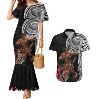 Samoan Warrior Art Tattoo Couples Matching Mermaid Dress and Hawaiian Shirt Polynesian Pattern and Teuila LT03 Black - Polynesian Pride