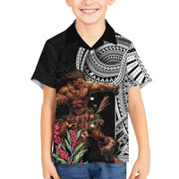 Samoan Warrior Art Tattoo Kid Hawaiian Shirt Polynesian Pattern and Teuila LT03 Kid Black - Polynesian Pride