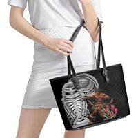 Samoan Warrior Art Tattoo Leather Tote Bag Polynesian Pattern and Teuila