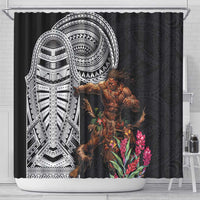 Samoan Warrior Art Tattoo Shower Curtain Polynesian Pattern and Teuila