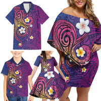 Hawaiian Octopus Tattoo and Frangipani Family Matching Off Shoulder Short Dress and Hawaiian Shirt
