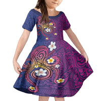 Hawaiian Octopus Tattoo and Frangipani Family Matching Puletasi and Hawaiian Shirt LT03 Daughter's Dress Purple - Polynesian Pride