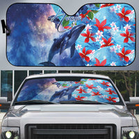 Hawaii Aloha Whales Auto Sun Shade Hibiscus and Whales with Polynesian Pattern - Polynesian Pride