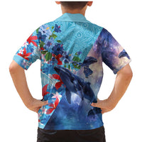 Hawaii Aloha Whales Family Matching Mermaid Dress and Hawaiian Shirt Hibiscus and Whales with Polynesian Pattern - Polynesian Pride