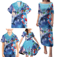 Hawaii Aloha Whales Family Matching Puletasi and Hawaiian Shirt Hibiscus and Whales with Polynesian Pattern - Polynesian Pride