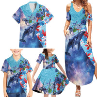Hawaii Aloha Whales Family Matching Summer Maxi Dress and Hawaiian Shirt Hibiscus and Whales with Polynesian Pattern - Polynesian Pride