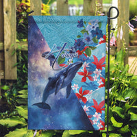 Hawaii Aloha Whales Garden Flag Hibiscus and Whales with Polynesian Pattern LT03 Garden Flag Blue - Polynesian Pride