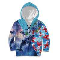 Hawaii Aloha Whales Kid Hoodie Hibiscus and Whales with Polynesian Pattern - Polynesian Pride
