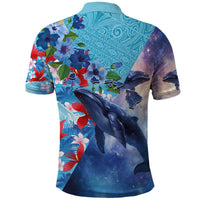 Hawaii Aloha Whales Polo Shirt Hibiscus and Whales with Polynesian Pattern - Polynesian Pride
