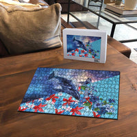 Hawaii Aloha Whales Puzzle Hibiscus and Whales with Polynesian Pattern - Polynesian Pride