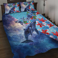 Hawaii Aloha Whales Quilt Bed Set Hibiscus and Whales with Polynesian Pattern - Polynesian Pride
