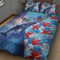 Hawaii Aloha Whales Quilt Bed Set Hibiscus and Whales with Polynesian Pattern - Polynesian Pride