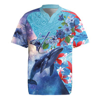 Hawaii Aloha Whales Rugby Jersey Hibiscus and Whales with Polynesian Pattern - Polynesian Pride