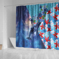 Hawaii Aloha Whales Shower Curtain Hibiscus and Whales with Polynesian Pattern LT03 - Polynesian Pride