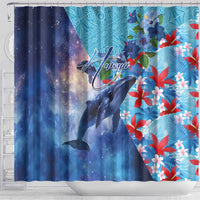 Hawaii Aloha Whales Shower Curtain Hibiscus and Whales with Polynesian Pattern LT03 - Polynesian Pride