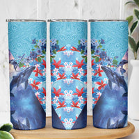 Hawaii Aloha Whales Skinny Tumbler Hibiscus and Whales with Polynesian Pattern - Polynesian Pride