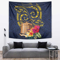 Tokelau Tokehega Day Tapestry Coat of Arms with Polynesian Tattoo and Hibiscus LT03 Blue - Polynesian Pride