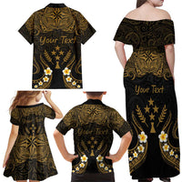 Personalised Kosrae Liberation Day Family Matching Off Shoulder Maxi Dress and Hawaiian Shirt Polynesian Tattoo and Plumeria Gold Color LT03 - Polynesian Pride