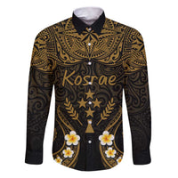 Personalised Kosrae Liberation Day Family Matching Puletasi and Hawaiian Shirt Polynesian Tattoo and Plumeria Gold Color LT03 Dad's Shirt - Long Sleeve Gold - Polynesian Pride
