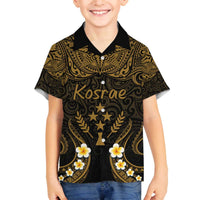 Personalised Kosrae Liberation Day Family Matching Puletasi and Hawaiian Shirt Polynesian Tattoo and Plumeria Gold Color LT03 Son's Shirt Gold - Polynesian Pride