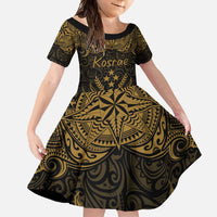 Personalised Kosrae Liberation Day Family Matching Summer Maxi Dress and Hawaiian Shirt Polynesian Tattoo and Plumeria Gold Color LT03 Daughter's Dress Gold - Polynesian Pride