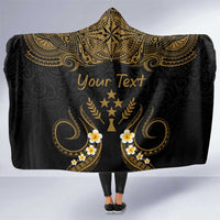 Personalised Kosrae Liberation Day Hooded Blanket Polynesian Tattoo and Plumeria Gold Color