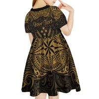 Personalised Kosrae Liberation Day Kid Short Sleeve Dress Polynesian Tattoo and Plumeria Gold Color LT03 - Polynesian Pride