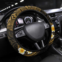 Kosrae Liberation Day Steering Wheel Cover Polynesian Tattoo and Plumeria Gold Color