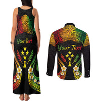 Personalised Kosrae Liberation Day Couples Matching Tank Maxi Dress and Long Sleeve Button Shirt Polynesian Tattoo and Plumeria Reggae Color LT03 - Polynesian Pride