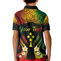 Personalised Kosrae Liberation Day Kid Polo Shirt Polynesian Tattoo and Plumeria Reggae Color LT03 - Polynesian Pride
