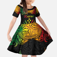 Personalised Kosrae Liberation Day Kid Short Sleeve Dress Polynesian Tattoo and Plumeria Reggae Color LT03 KID Reggae - Polynesian Pride