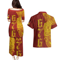Tonga 676 Ngatu Tribal Tattoo Couples Matching Puletasi and Hawaiian Shirt