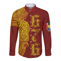 Tonga 676 Ngatu Tribal Tattoo Long Sleeve Button Shirt LT03 Unisex Red - Polynesian Pride
