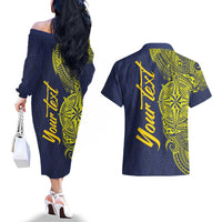 Personalised Tokelau Classic Ngatu Motifs Couples Matching Off The Shoulder Long Sleeve Dress and Hawaiian Shirt