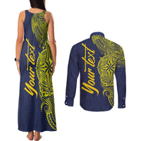 Personalised Tokelau Classic Ngatu Motifs Couples Matching Tank Maxi Dress and Long Sleeve Button Shirt