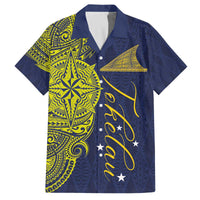 Personalised Tokelau Classic Ngatu Motifs Family Matching Off The Shoulder Long Sleeve Dress and Hawaiian Shirt LT03 Dad's Shirt - Short Sleeve Blue - Polynesian Pride