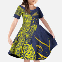Personalised Tokelau Classic Ngatu Motifs Family Matching Tank Maxi Dress and Hawaiian Shirt LT03 Daughter's Dress Blue - Polynesian Pride