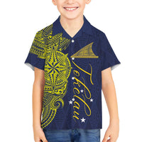 Personalised Tokelau Classic Ngatu Motifs Family Matching Tank Maxi Dress and Hawaiian Shirt LT03 Son's Shirt Blue - Polynesian Pride