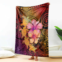 Hawaiian Hibiscus Turtle Tribal Polynesian Pattern Blanket Colorful Color