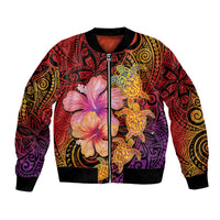 Hawaiian Hibiscus Turtle Tribal Polynesian Pattern Bomber Jacket Colorful Color