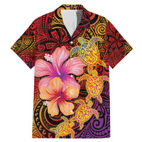 Hawaiian Hibiscus Turtle Tribal Polynesian Pattern Family Matching Mermaid Dress and Hawaiian Shirt Colorful Color LT03 Dad's Shirt - Short Sleeve Red - Polynesian Pride