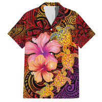 Hawaiian Hibiscus Turtle Tribal Polynesian Pattern Family Matching Puletasi and Hawaiian Shirt Colorful Color LT03 Dad's Shirt - Short Sleeve Red - Polynesian Pride