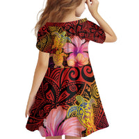 Hawaiian Hibiscus Turtle Tribal Polynesian Pattern Family Matching Tank Maxi Dress and Hawaiian Shirt Colorful Color