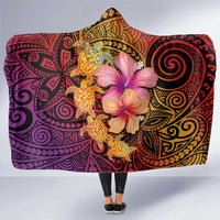 Hawaiian Hibiscus Turtle Tribal Polynesian Pattern Hooded Blanket Colorful Color