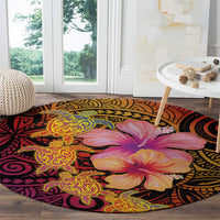 Hawaiian Hibiscus Turtle Tribal Polynesian Pattern Round Carpet Colorful Color LT03 - Polynesian Pride