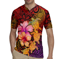 Hawaiian Hibiscus Turtle Tribal Polynesian Pattern Rugby Jersey Colorful Color
