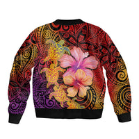 Hawaiian Hibiscus Turtle Tribal Polynesian Pattern Sleeve Zip Bomber Jacket Colorful Color LT03 - Polynesian Pride