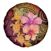 Hawaiian Hibiscus Turtle Tribal Polynesian Pattern Spare Tire Cover Colorful Color
